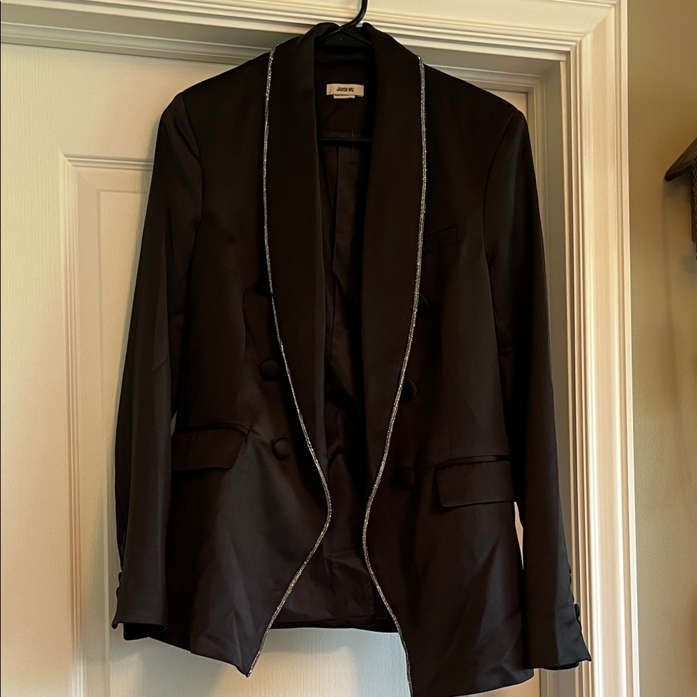 Jason Wu Black satin Blazer with Metallic Accent